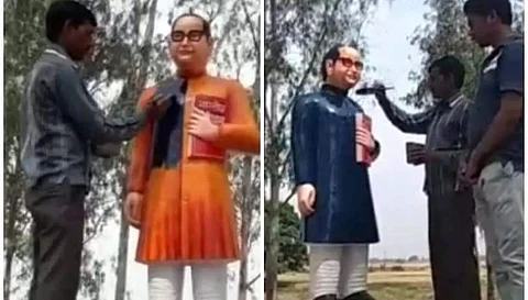 காவியிலிருந்து மீண்டும் நீலத்திற்குச் சென்ற அம்பேத்கர் சிலை: உஷார் உத்தரப்பிரதேசம்! 