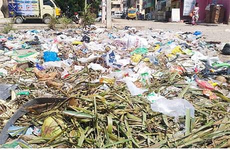  காக்களூர்  ஊராட்சிக்குள்பட்ட ம. பொ. சி.  நகரில் கொட்டப்பட்டுள்ள  குப்பைகள்.