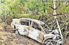 மின்கம்பத்தில் மோதிய கார் எரிந்து ஒருவர் சாவு