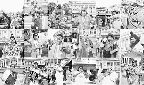 ஆந்திரத்துக்கு சிறப்பு அந்தஸ்து கோரி, தில்லியில் நாடாளுமன்றம் முன்  தினமும் விதவிதமான கதாபாத்திரங்களின் வேடமணிந்து விநோதமான போராட்டத்தில் ஈடுபட்ட மறைந்த முன்னாள் எம்.பி.  என். சிவபிரசாத் (கோப்புப் படம