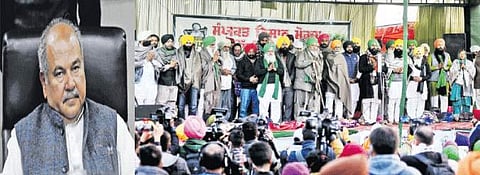 நரேந்திர சிங் தோமர் - சிங்கு எல்லைப் பகுதியில் தங்களது ஒருநாள் உண்ணாவிரதப் போராட்டத்தை முடித்துக் கொண்ட விவசாயிகள்.