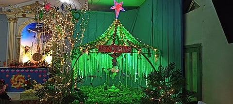 நீடாமங்கலம் கிறிஸ்து அரசா் தேவாலயத்தில் அமைக்கப்பட்டிருந்த கிறிஸ்துமஸ் குடில்.