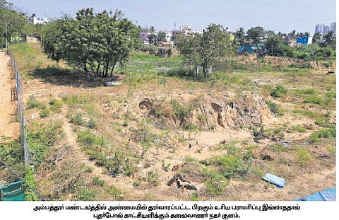 தூா்வாரப்பட்டும் பயனில்லை: புதராக மாறிய கலைவாணா் நகா் குளம்