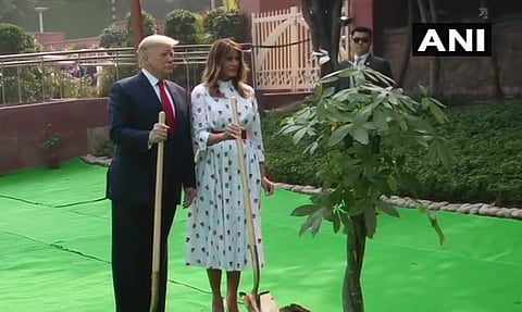 மகாத்மா காந்தி நினைவிடத்தில் மரக்கன்று நட்டனர் டிரம்ப் - மெலானியா 