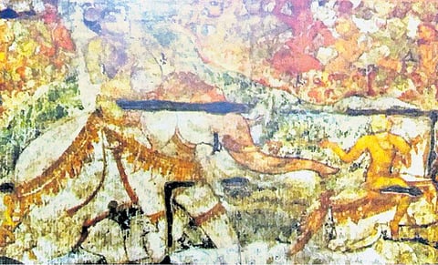 பெரியகோயில் சாந்தார நாழியில் மீட்டெடுக்கப்பட்ட சோழர் கால ஓவியங்கள்.