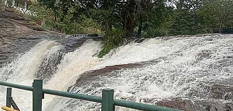 கும்பக்கரை அருவியில் ஞாயிற்றுக்கிழமை ஏற்பட்ட வெள்ளப்பெருக்கு.
