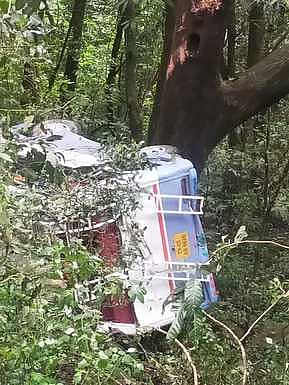 கொடைக்கானல்- வத்தலக்குண்டு மலைச்சாலையான தோகை வரை பகுதியில் 50 அடி பள்ளத்தில் கவிழ்ந்த சுற்றுலா வேன்