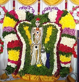 திருத்தணி மேட்டுத் தெருவில் உள்ள கோயிலில் சிறப்பு அலங்காரத்தில் காட்சியளித்த வீர ஆஞ்சநேயா்.