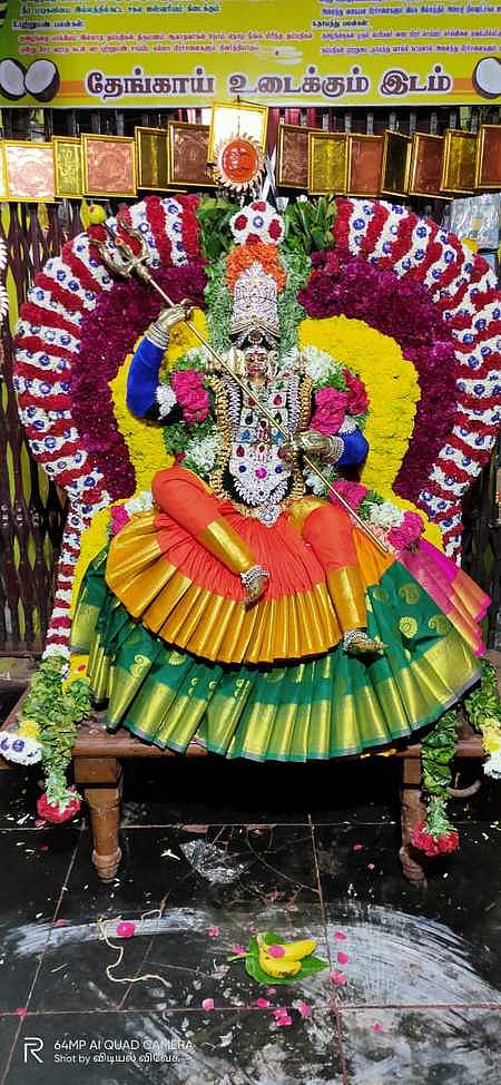 மேல்மலையனூா் அங்காளம்மன் கோயிலில் செவ்வாய்க்கிழமை இரவு நடைபெற்ற அமாவாசை ஊஞ்சல் உற்சவத்தின்போது, சிறப்பு அலங்காரத்தில் அருள்பாலித்த அம்மன்