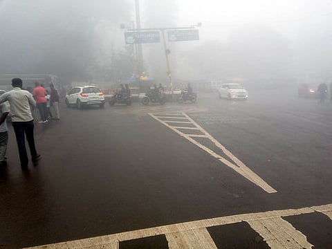 ஏற்காட்டில் பனி சூழ்ந்த அண்ணா பூங்கா சாலை.