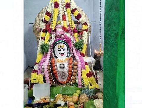 அருப்புக்கோட்டை அருகே பாளையம்பட்டியில் உள்ள சத்குரு ஸ்ரீசுப்பாஞானியார் அடங்கிய கோவிலில் ஐப்பசி பெüர்ணமியை முன்னிட்டு நடைபெற்ற வழிபாட்டையடுத்து சிறப்பு அன்னாபிஷேக அலங்காரத்தில் நமச்சிவாயர்.
