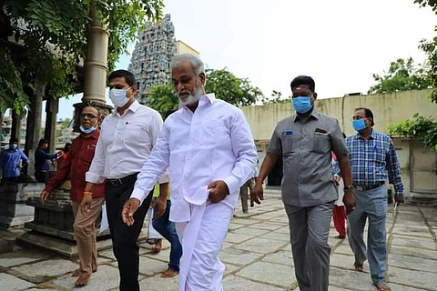 சென்னை புரசைவாக்கம் கங்காதீஸ்வரர் கோயிலில் ஆய்வு மேற்கொண்ட அமைச்சர் சேகர்பாபு