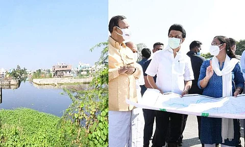 கனமழை வெள்ளத்தால் பாதிக்கப்பட்ட காஞ்சிபுரம் மாவட்டம், அய்யப்பன்தாங்கல், போருர் ஏரி கலங்கல் பகுதியில் தேங்கியுள்ள மழைநீரை பார்வையிட்டு, ஆய்வு செய்த முதல்வர் மு.க. ஸ்டாலின்.