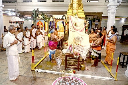ராஜபாளையம் மீனாட்சி சுந்தரேசுவரா் கோயிலில் புதன்கிழமை நடைபெற்ற கொடியேற்றம்.