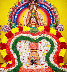 மாம்பட்டு முத்துமாரியம்மன் கோயிலில் அமாவாசை பூஜையையொட்டி அம்மனுக்கு செய்யப்பட்டிருந்த சிறப்பு அலங்காரம்.