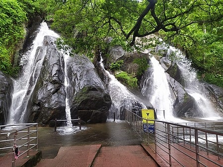 ஐந்தருவியில் கொட்டும் தண்ணீா்.