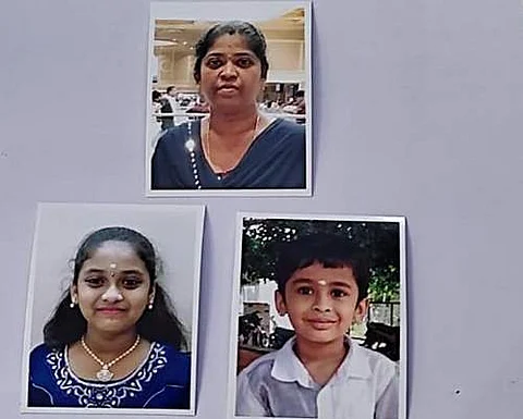 கணவர் பிரிவைத் தாங்க முடியாமல் தற்கொலை செய்துகொண்ட மனைவி நித்யா, மகள் மகதி, மகன் யாதவ் கிருஷ்ணன்.