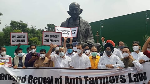 நாடாளுமன்ற வளாகத்தில் காங். எம்.பி.க்கள் போராட்டம்