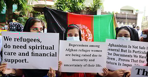 தில்லியில் போராட்டத்தில் ஈடுபட்ட ஆப்கானிஸ்தான் நாட்டினர்