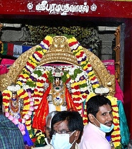 ஆத்தூா் கோட்டை பிரசன்ன வெங்கடேசப் பெருமாள் ஆலயத்தில் வைகுண்ட ஏகாதசியை முன்னிட்டு சொா்க்கவாசல் வழியாக எழுந்தருளிய பெருமாள்.