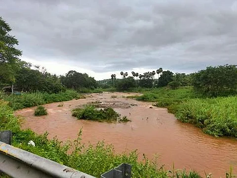 தம்மம்பட்டி சுவேத நதியில் இன்று காலை இரு கரைகளில் புரண்டோடிய செந்நீர்.