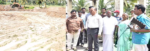 அணுக்கம்பட்டு ஊராட்சியில் அத்திகுளம் தூா்வாரும் பணியை ஆய்வு செய்த மாவட்ட ஆட்சியா் கி.பாலசுப்ரமணியம்.