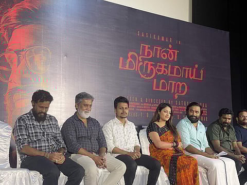 'நான் மிருகமாய் மாற' படத்தின் பத்திரிக்கையாளர் சந்திப்பில் கலந்து கொண்ட படக்குழுவினர்.