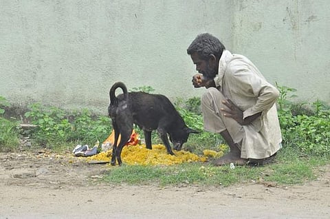 நாயுடன் உணவு சாப்பிடும் மனநலம் பாதித்தவர்
