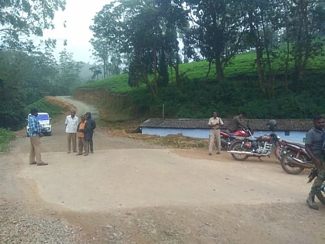 ஹைவேவிஸ் மலைக் கிராமத்தில் வெண்ணியாா் எஸ்டேட் பகுதியில் ஆய்வுப் பணியில் ஈடுபட்ட அதிகாரிகள்.