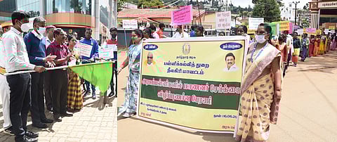 உதகையில் நடைபெற்ற விழிப்புணா்வுப் பேரணியை கொடியசைத்து தொடங்கிவைக்கிறாா் மாவட்ட ஆட்சியா் அம்ரித்.