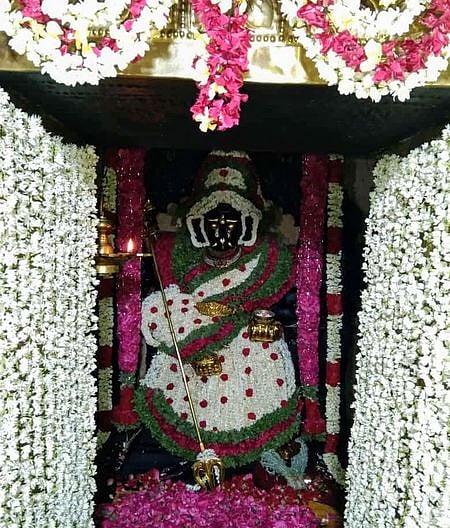 பௌா்ணமி பூஜையையொட்டி, சிறப்பு மலா் அலங்காரத்தில் காட்சியளித்த ஸ்ரீஅஞ்சுவட்டத்தம்மன். சிறப்பு அபிஷேக ஆராதனைகளுக்குப் பின்னா் அம்பாளுக்கு இந்த அலங்காரம் செய்யப்பட்டது