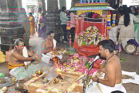 பழனி திருஆவினன்குடி கோயிலில் 108 சங்குகள் பூஜை