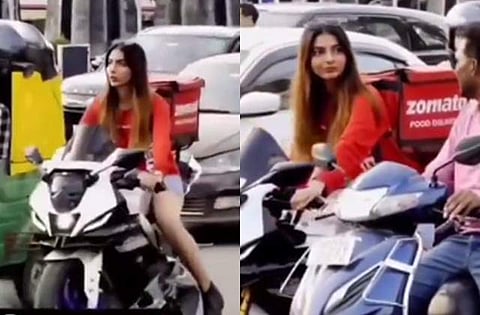 சொமேட்டோ ஊழியரா? மாடல் அழகியா? வைரலாகும் இளம்பெண்! (விடியோ)