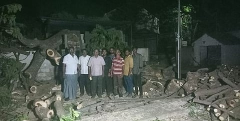 வெட்டிச் சாய்க்கப்பட்ட 70 ஆண்டுகள் பழைமையான மரம்: இயற்கை ஆா்வலா்கள் முற்றுகை