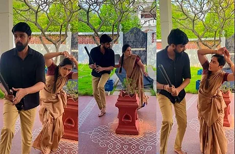 பாம்பு நடனமாடும் எதிர்நீச்சல் நடிகை! வைரல் விடியோ!!