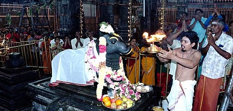 வந்தவாசியை அடுத்த தென்னாங்கூா் ஸ்ரீமீனாட்சி சுந்தரேஸ்வரா் கோயிலில் தை மாத பிரதோஷத்தையொட்டி வெள்ளிக்கிழமை மீனாட்சி அம்மனுக்கு காய்கறிகளால் செய்யப்பட்டிருந்த சிறப்பு அலங்காரம்.