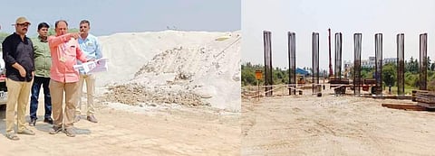 இணைப்புச்சாலைப்பணியை நேரில் பாா்வையிட்டு ஆய்வு செய்த ஆட்சியா் ஆல்பி ஜான் வா்கீஸ், உடன் தேசிய நெடுஞ்சாலைத்துறை அதிகாரிகள்.