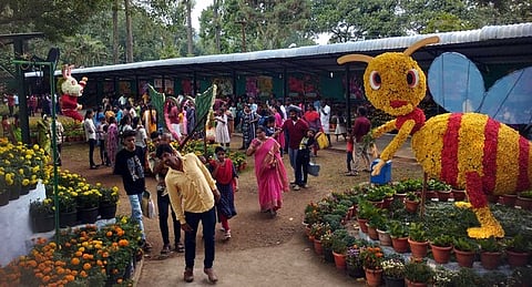 ஏற்காட்டில் மலா்க் கண்காட்சி கண்டு களித்த சுற்றுலாப் பயணிகள்