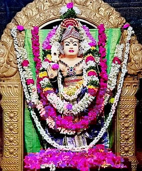 சங்ககிரியை அடுத்த ஈரோடு பிரிவு சாலை பகுதியில் உள்ள பாலமுருகன் சுவாமிக்கு சஷ்டியையொட்டி வியாழக்கிழமை செய்யப்பட்டிருந்த சிறப்பு அலங்காரம்.