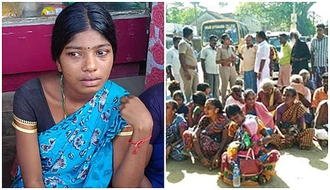 தவறான சிகிச்சை அளிக்கப்பட்ட பெண் - ஸ்ரீவாஞ்சியத்தில் சாலை மறியலில் ஈடுபட்ட கிராமத்தினர் .