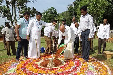 மரக்கன்றுகளை நட்ட தேவஸ்தான செயல் அதிகாரி தா்மாரெட்டி.