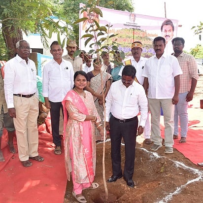 புதுக்கோட்டை மாவட்டம், முள்ளூரில் வியாழக்கிழமை நடைபெற்ற நிகழ்ச்சியில் மரக்கன்று நட்டு வைத்து 5 லட்சம் மரக்கன்றுகள் நடும் திட்டத்தைத் தொடங்கி வைத்த மாவட்ட ஆட்சியா் ஐ.சா. மொ்சி ரம்யா.