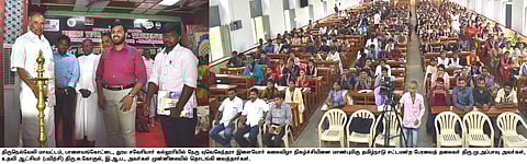 இளையோா் கலை விழாவை தொடங்கி வைத்து குத்துவிளக்கேற்றுகிறாா் சட்டப் பேரவைத் தலைவா் மு. அப்பாவு.