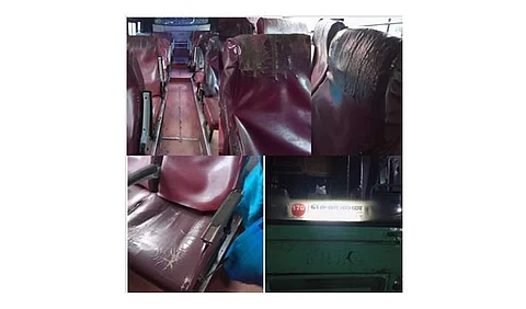 பேருந்தின் கிழிந்த இருக்கைகள்.