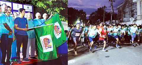 மாரத்தான் போட்டியை கொடியசைத்து தொடங்கிவைக்கிறாா் மாவட்ட ஆட்சியா் கிராந்திகுமாா் பாடி.