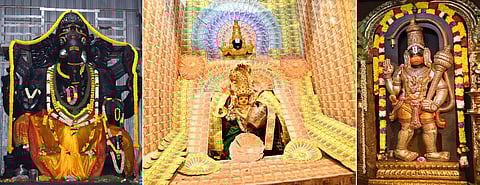 ஆங்கிலப் புத்தாண்டையொட்டி கோயில்களில்  நடைபெற்ற வழிபாட்டின் போது சிறப்பு  அலங்காரத்தில்  பக்தா்களுக்கு  அருள்பாலித்த புலியகுளம் முந்தி விநாயகா், ரூபாய் நோட்டுகளால் அலங்கரிக்கப்பட்டிருந்த காட்டூா் காளி