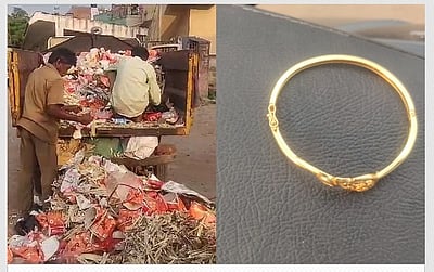 திரையரங்கில் தவறவிட்ட தங்க  காப்பு: குப்பையிலிருந்து மீட்டுக்கொடுத்த தூய்மைப் பணியாளர்கள்