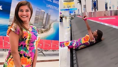 ரீல்ஸ் எடுக்க கன்வேயர் பெல்டில் படுத்த பெண்: வறுத்தெடுத்த நெட்டிசன்கள்!