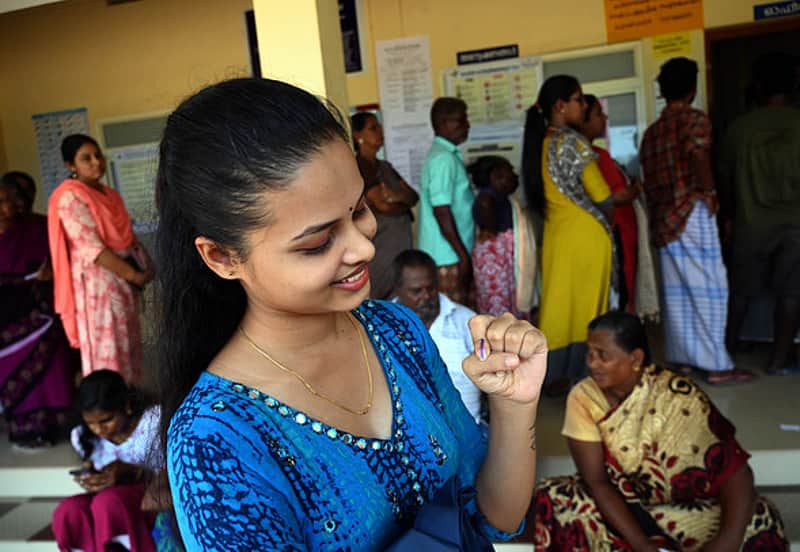 26.04.2024.Kerala,Thiruvananthapuram; standalone photo: Ashwathy, a Plus 2 student who is also a first time voter at booth number 115 at Fisheries Tra