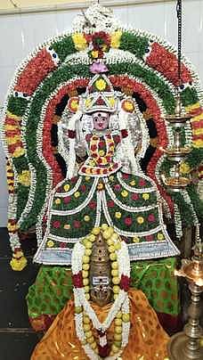 சித்திரைத் திருவிழா: மலா் அங்கி 
அலங்காரத்தில் கெளமாரியம்மன்